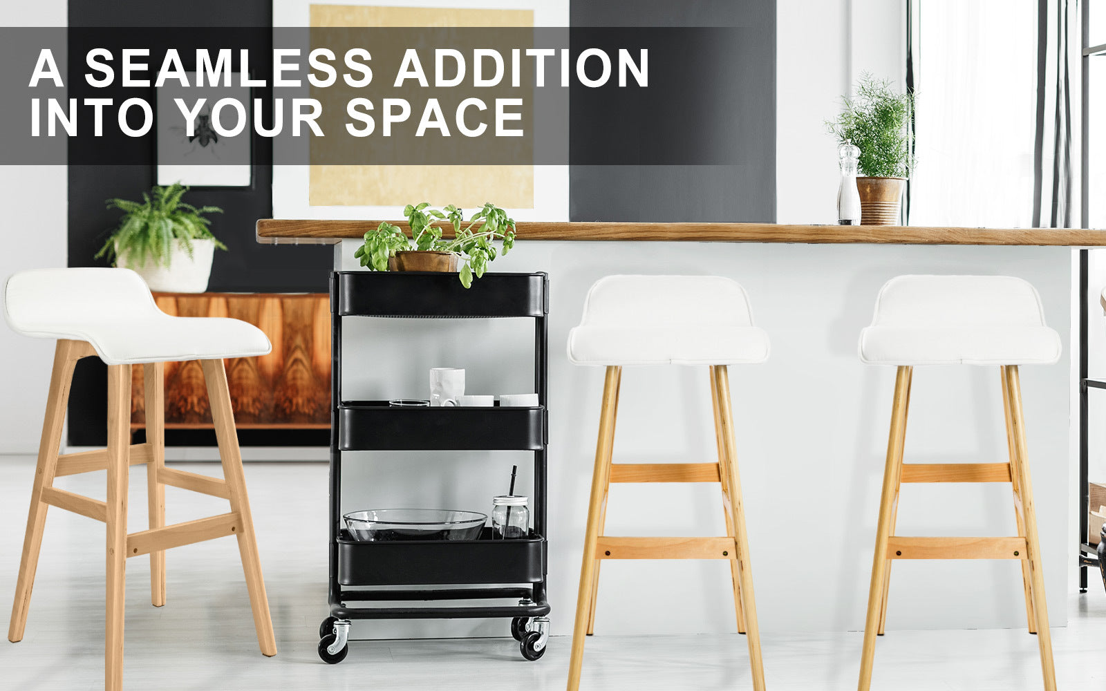 4X Wooden Bar Stool Dining Chair Leather SOPHIA 74cm WHITE - TRENDZ