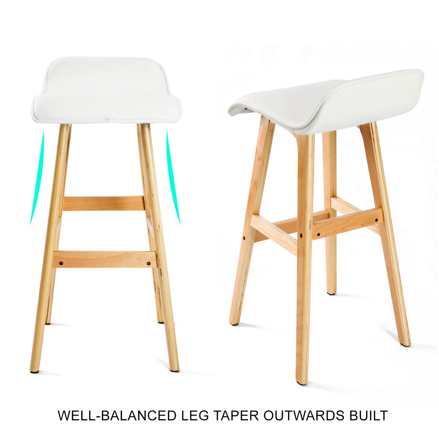 4X Wooden Bar Stool Dining Chair Leather SOPHIA 74cm WHITE - TRENDZ