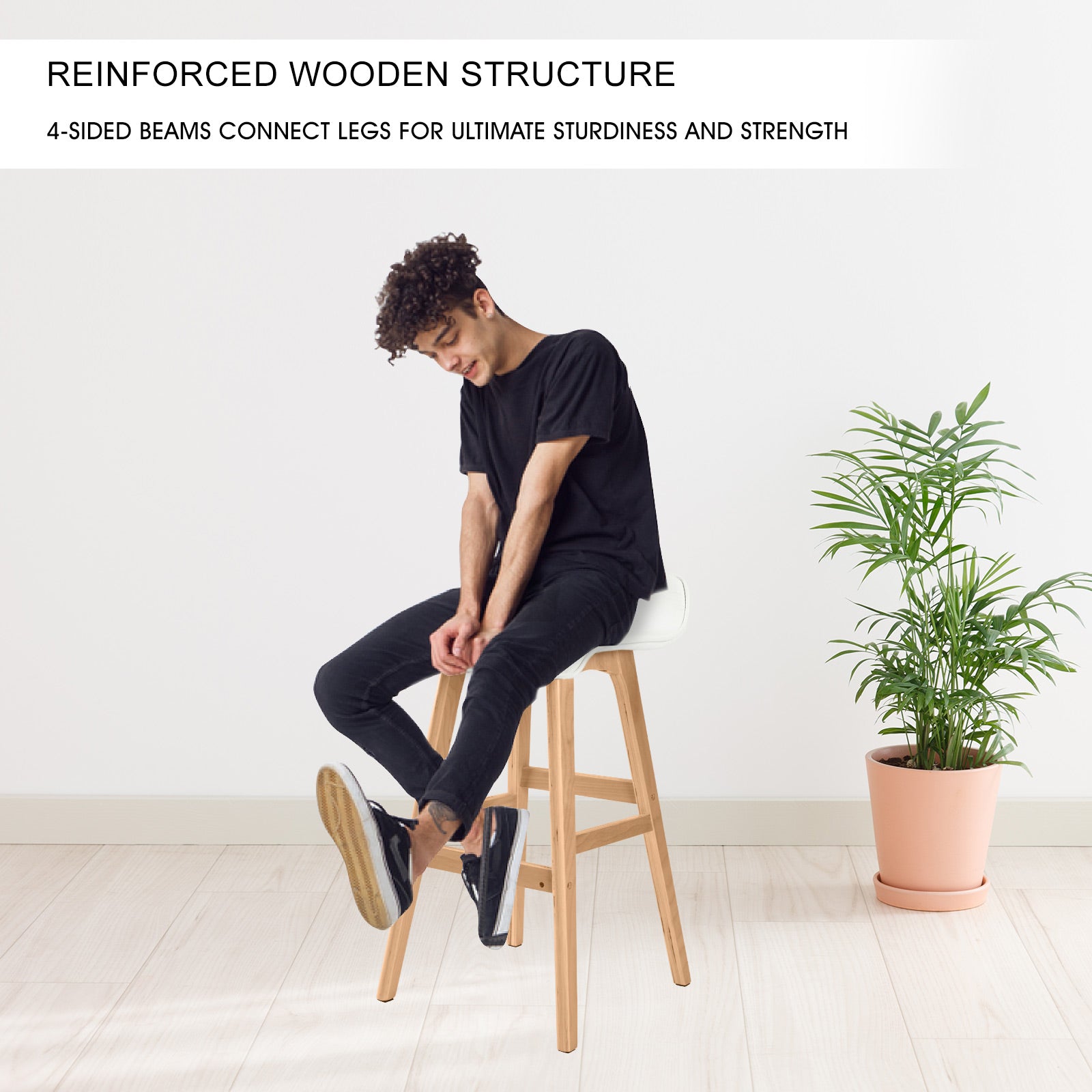 4X Wooden Bar Stool Dining Chair Leather SOPHIA 74cm WHITE - TRENDZ