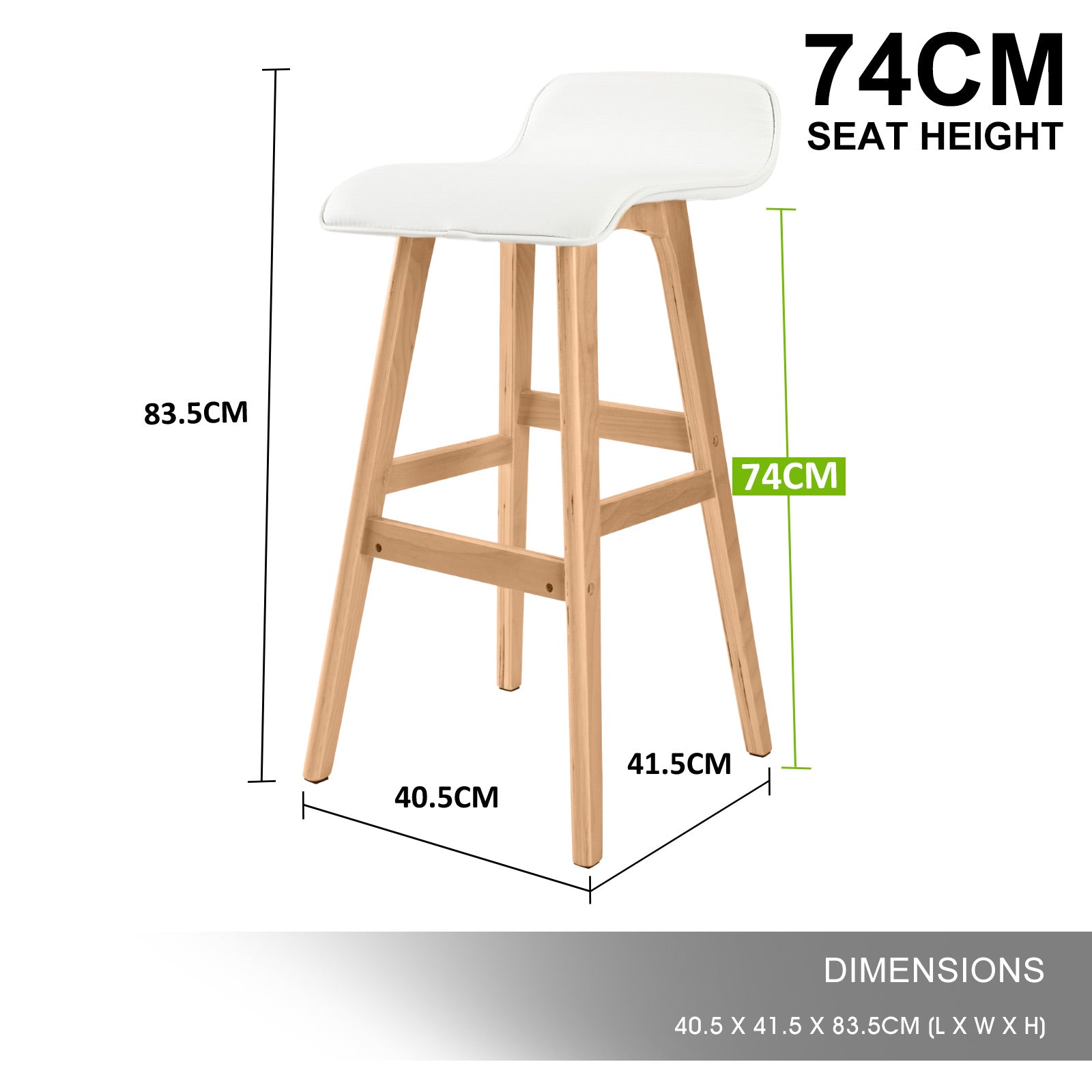 4X Wooden Bar Stool Dining Chair Leather SOPHIA 74cm WHITE - TRENDZ