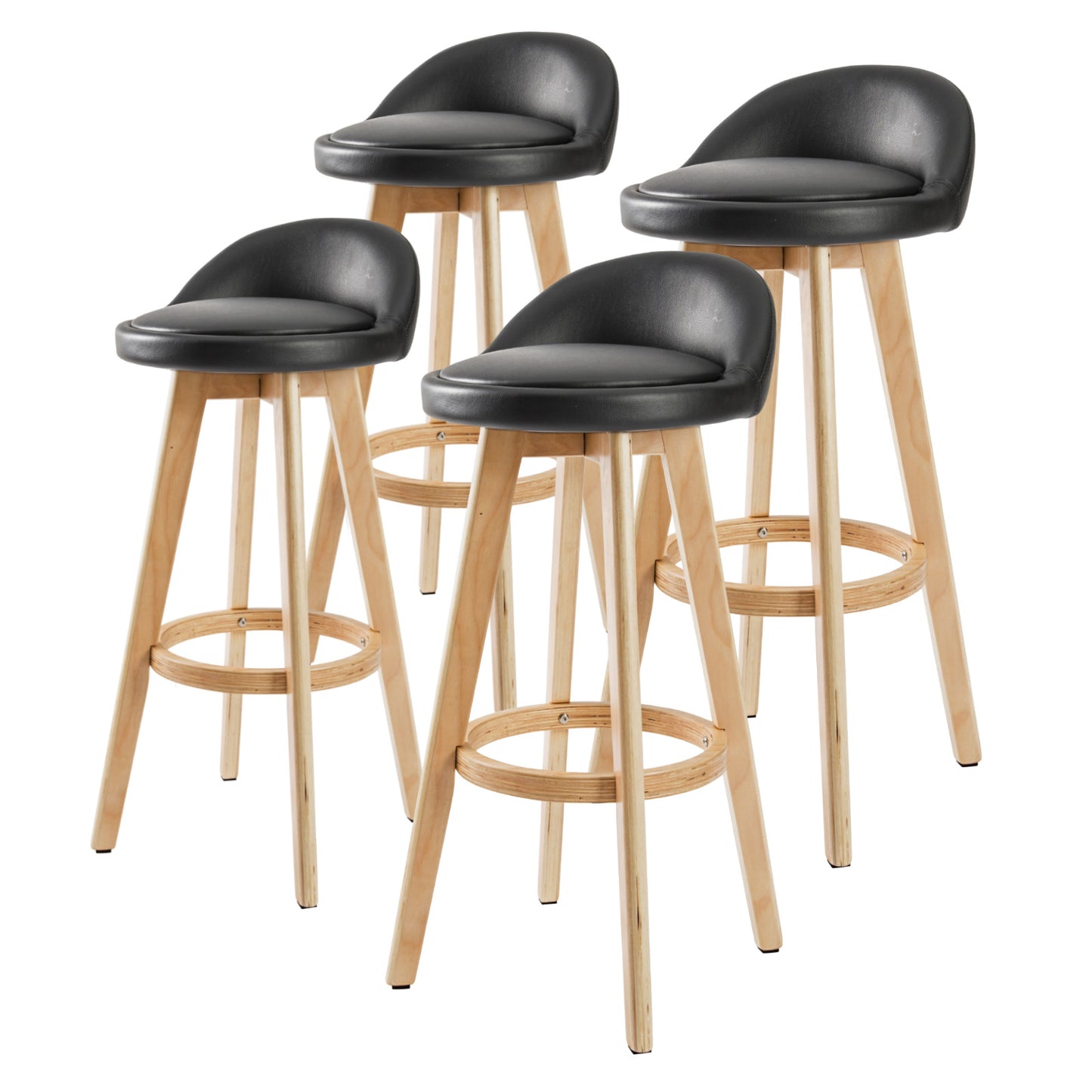 4X Wooden Bar Stool Dining Chair Leather LEILA 72cm BLACK - TRENDZ