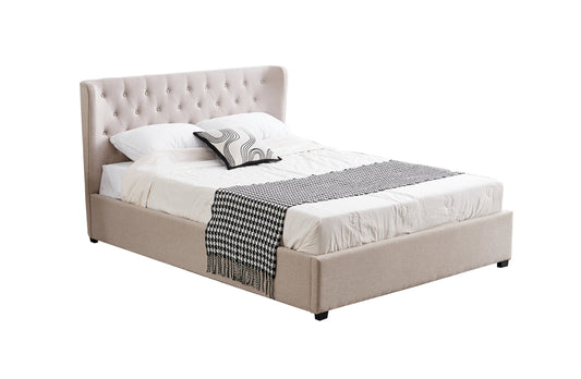 Cambridge Tan Beige Linen Tufted Bed - Queen - TRENDZ