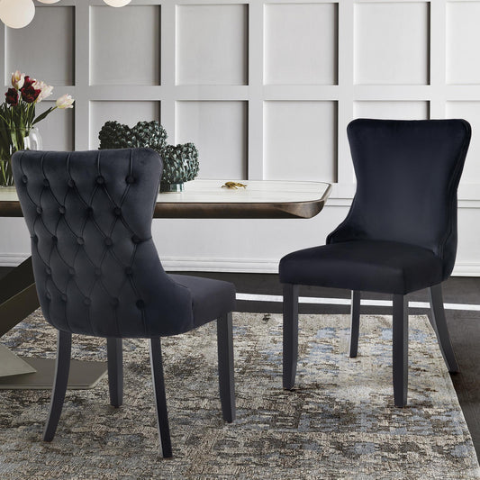 Paris Black Velvet and black Rubberwood Upholstered Dining Chairs Tufted Back -Set of 2 - TRENDZ
