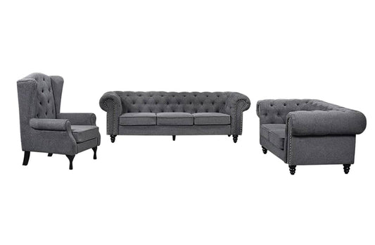 Chesterfield Tufted Lounge Set - Charcoal Grey