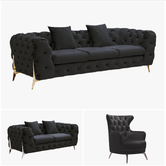 Grand Tufted Lounge - Black Velvet - Silver Legs - TRENDZ