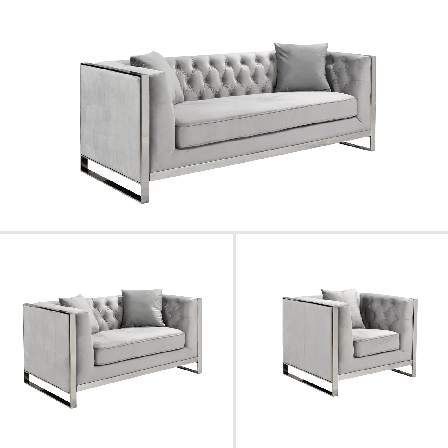 William Lounge - Light Grey Velvet - Silver Trims - TRENDZ