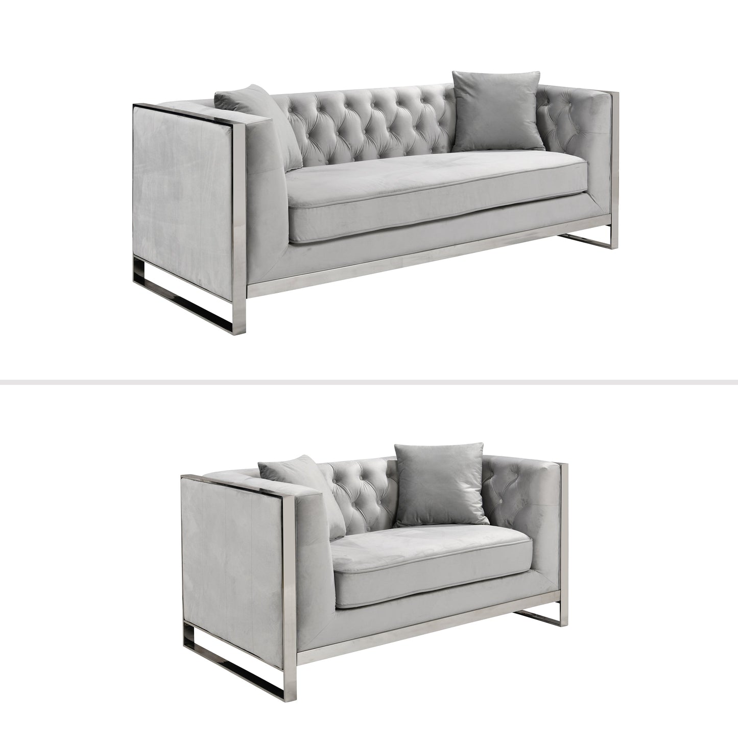 William Lounge - Light Grey Velvet - Silver Trims - TRENDZ