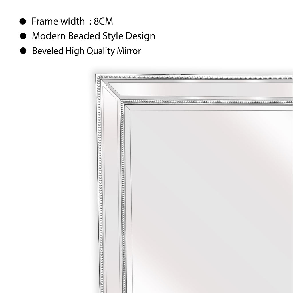 Silver Beaded Framed Mirror - Rectangle 80cm x 110cm - TRENDZ