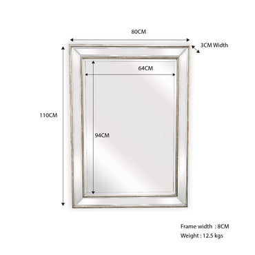 Silver Beaded Framed Mirror - Rectangle 80cm x 110cm - TRENDZ