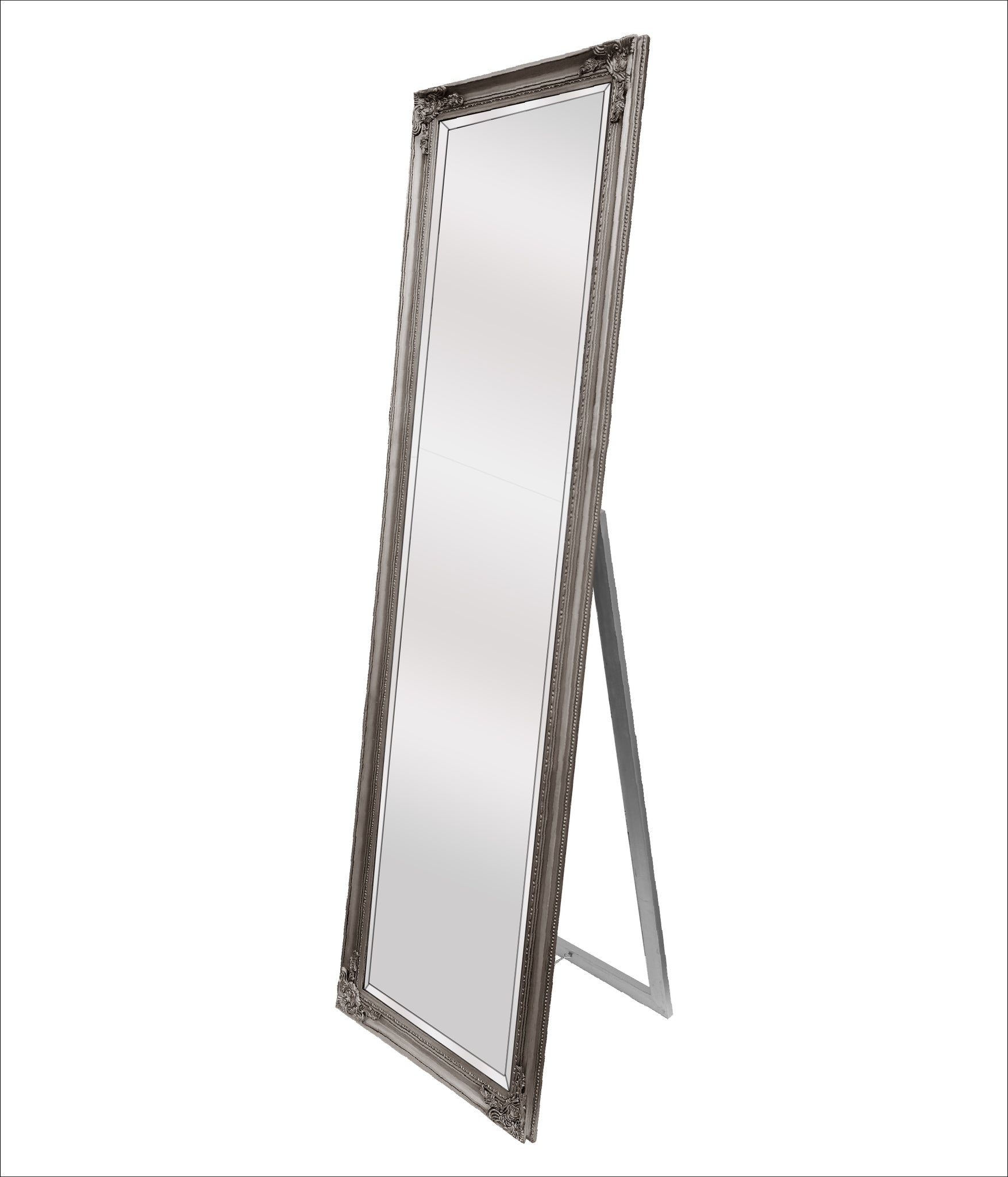 French Provincial Ornate Mirror - Antique Silver - Free Standing 50cm x 170cm - TRENDZ