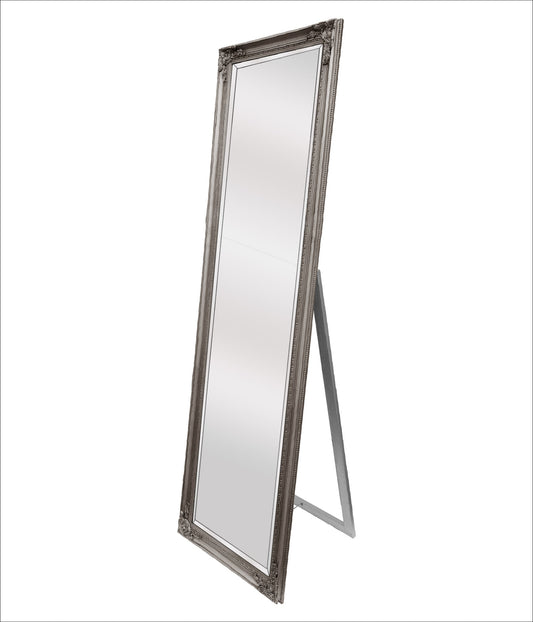French Provincial Ornate Mirror - Antique Silver - Free Standing 50cm x 170cm - TRENDZ