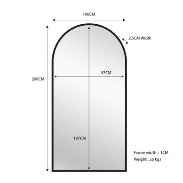 Black Metal Arch Mirror - X Large 100cm x 200cm - TRENDZ