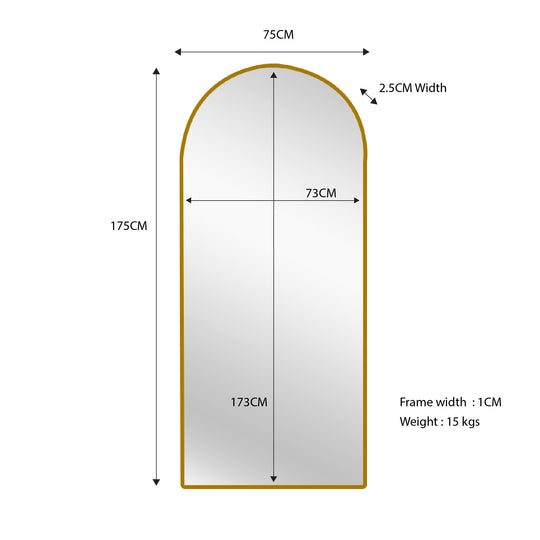 Metal Arch Mirror 80cm x 170cm - Gold - TRENDZ