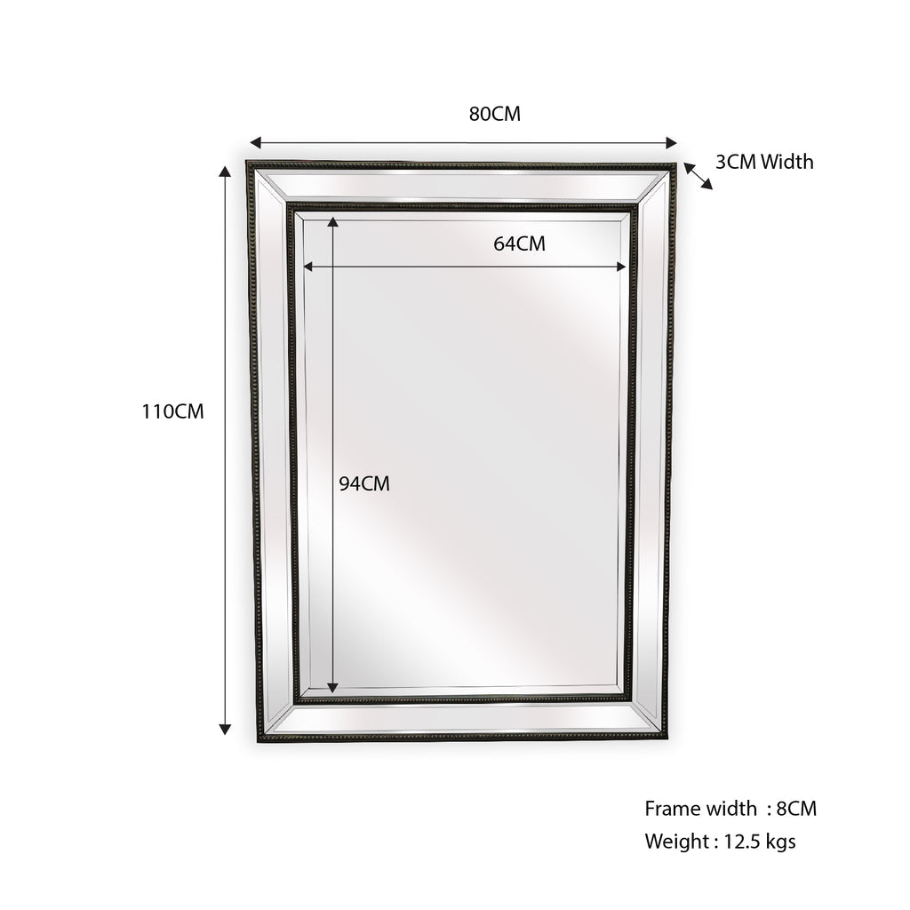 Black Beaded Framed Mirror - Rectangle 80cm x 110cm - TRENDZ