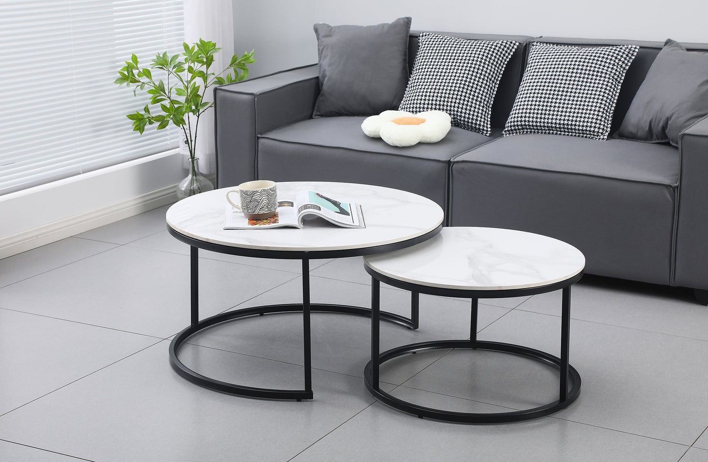 Nesting Style Coffee Table - White on Black - 80cm/60cm - TRENDZ