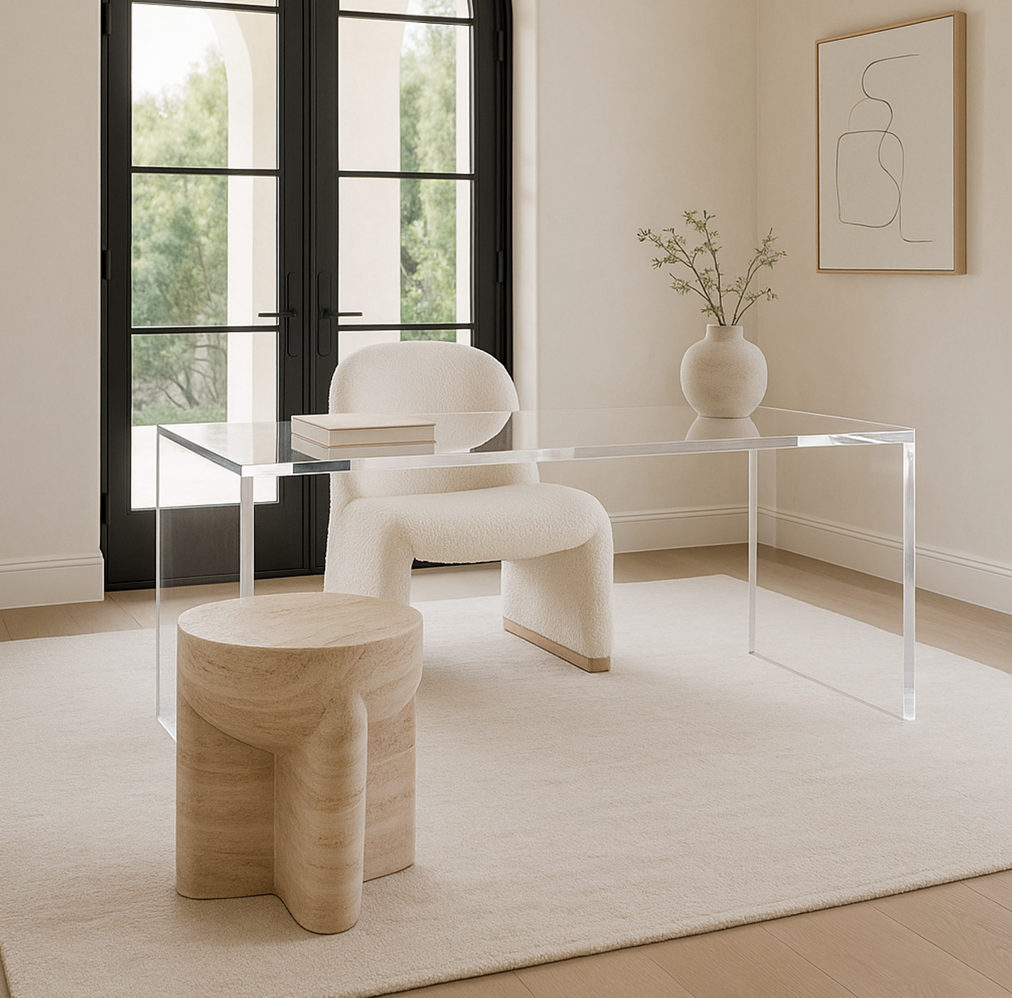 The Haven Nest Boucle Armchair – Sculptural White Serenity