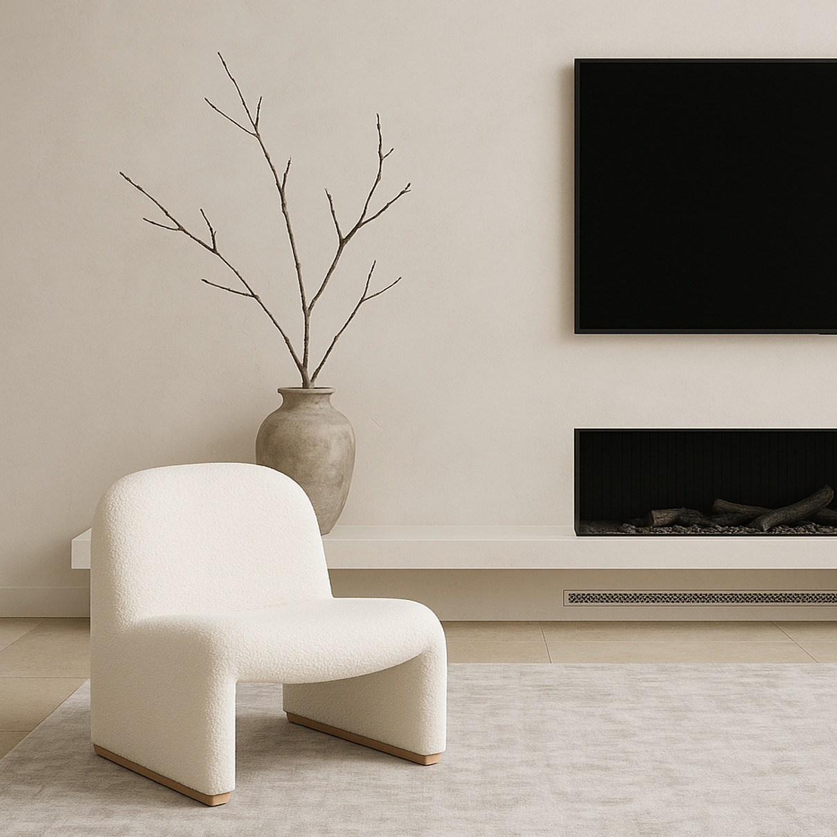 The Haven Nest Boucle Armchair – Sculptural White Serenity