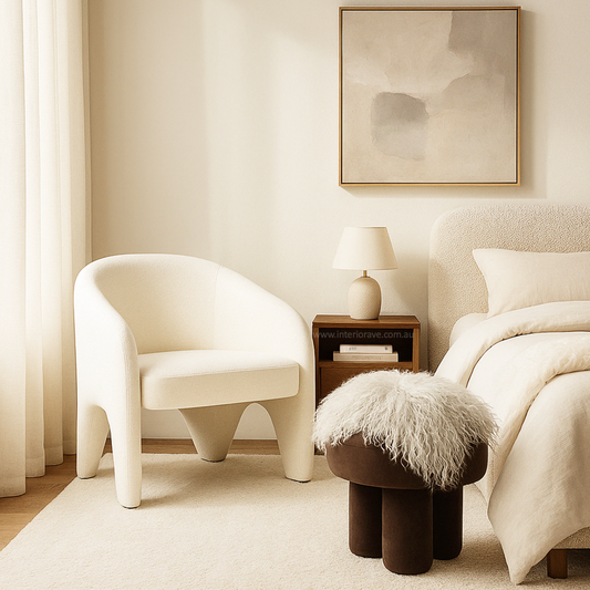 Nova Arc Armchair – White Textured Chenille