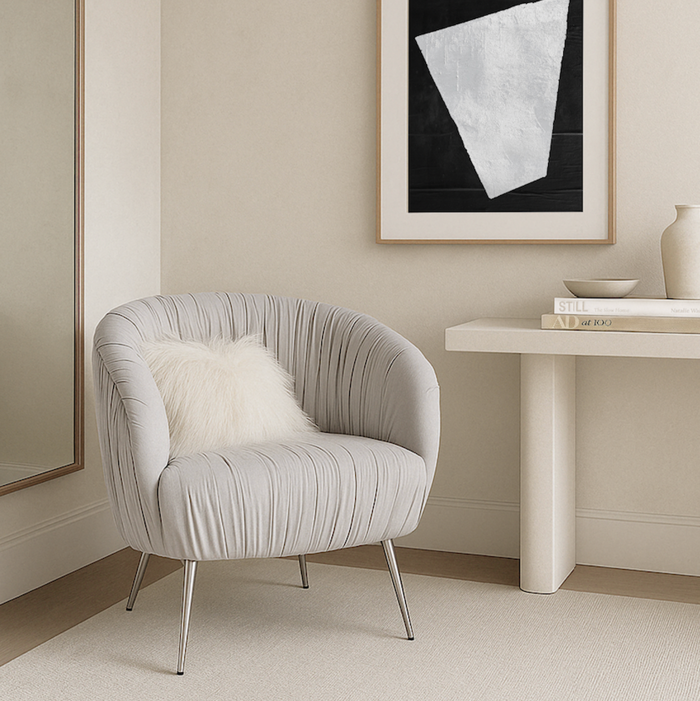 Interior Ave - Vespa Pleated Velvet Accent Chair – Pearl Grey - TRENDZ
