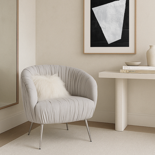 Interior Ave - Vespa Pleated Velvet Accent Chair – Pearl Grey - TRENDZ