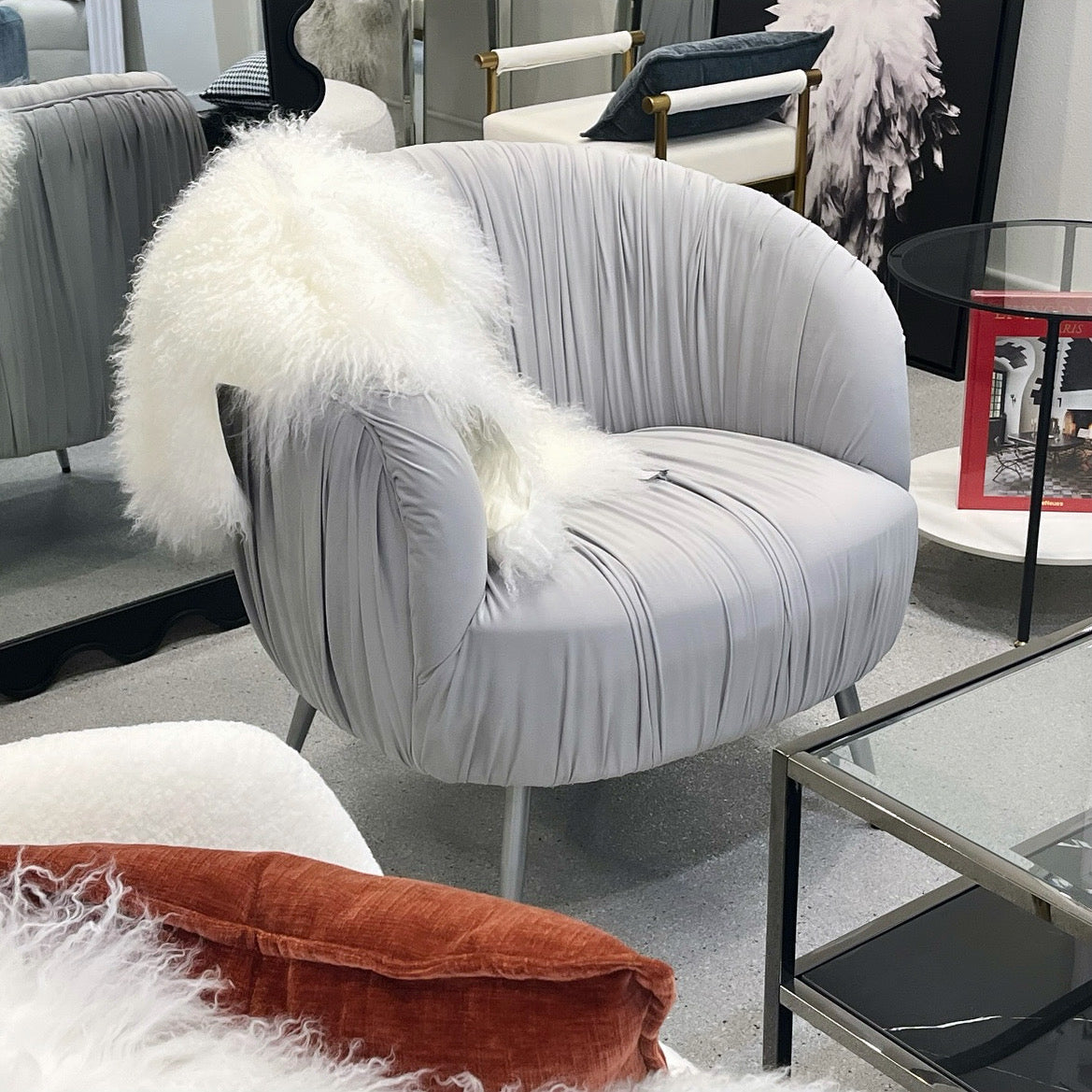Interior Ave - Vespa Pleated Velvet Accent Chair – Pearl Grey - TRENDZ