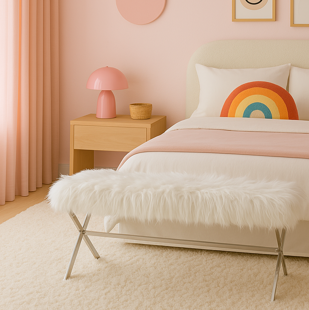 Interior Ave - Oxley Fur Bench - White & Silver - TRENDZ