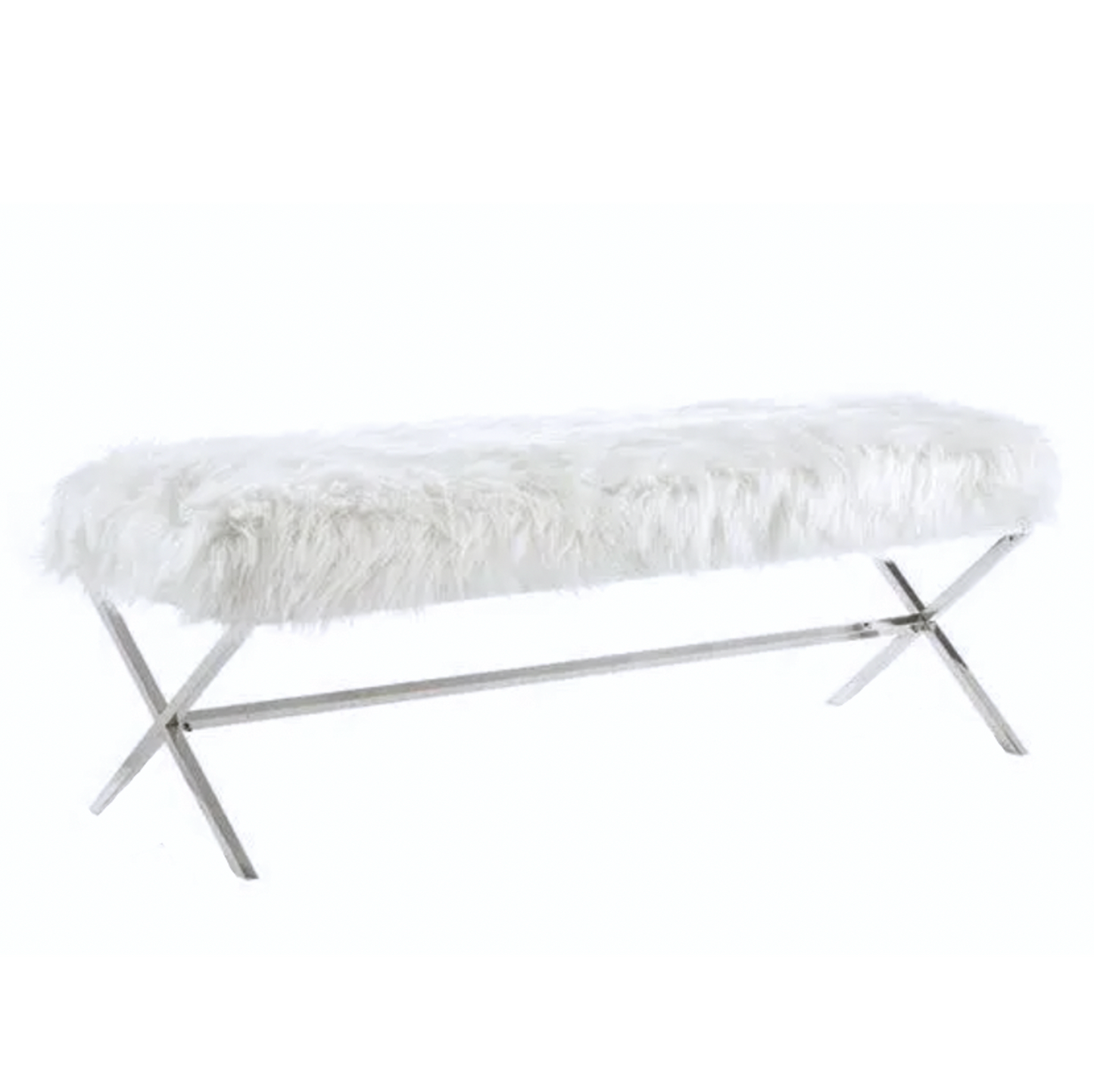 Interior Ave - Oxley Fur Bench - White & Silver - TRENDZ
