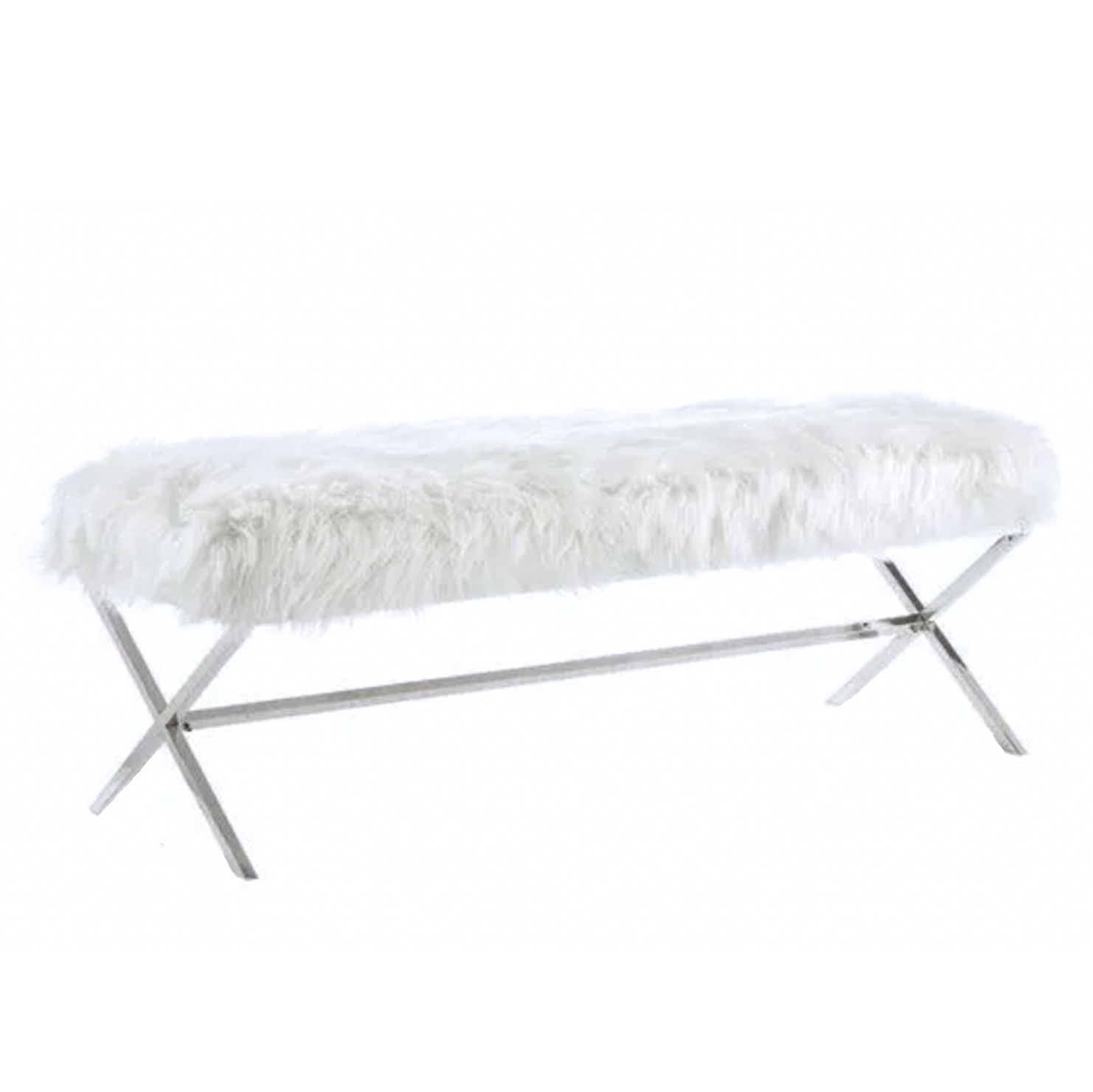 Interior Ave - Oxley Fur Bench - White & Silver - TRENDZ