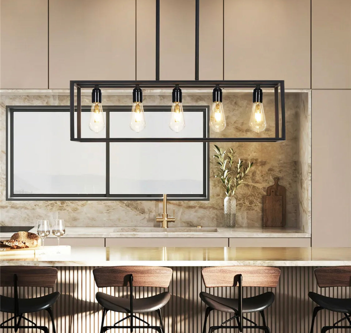 Interior Ave Industrial 5-Light Chandelier – Black Farmhouse Ceiling Fixture