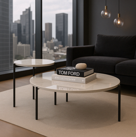 Bianco Nested Coffee Table Set - White Marble Stone