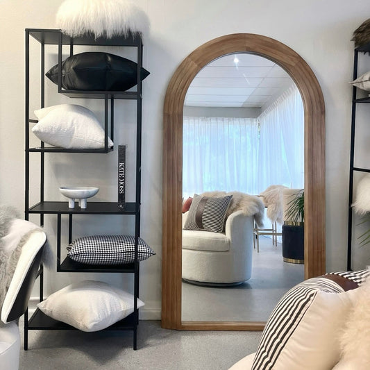 Sierra Arched Step Mirror – Sculptural Oak Wood Statement Piece