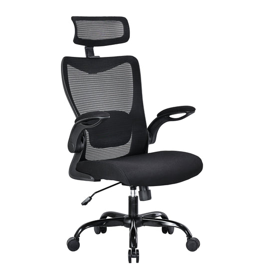 MONA Ergonomic High Back Flipped Armrest Task Chair In Black - TRENDZ