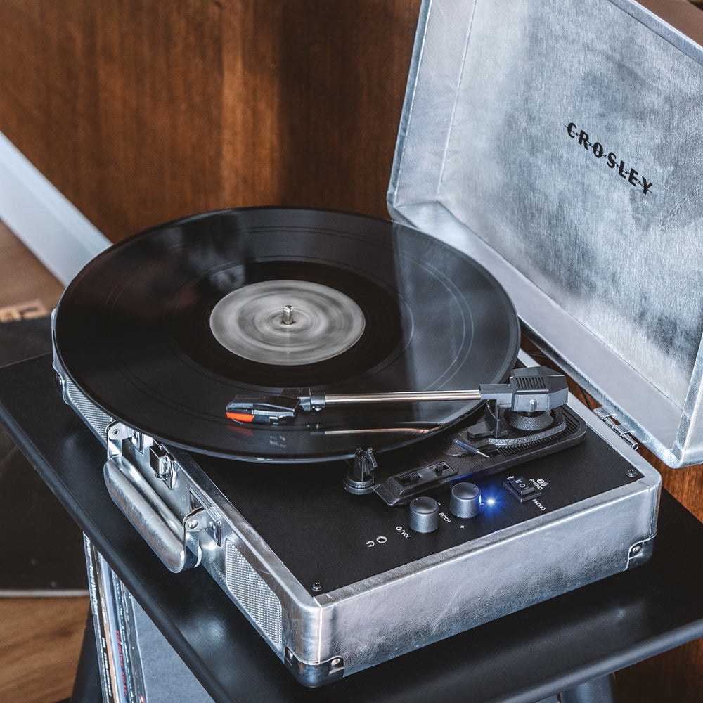 Crosley Cruiser Bluetooth Portable Turntable - Silver + Bundled Crosley Record Storage Crate