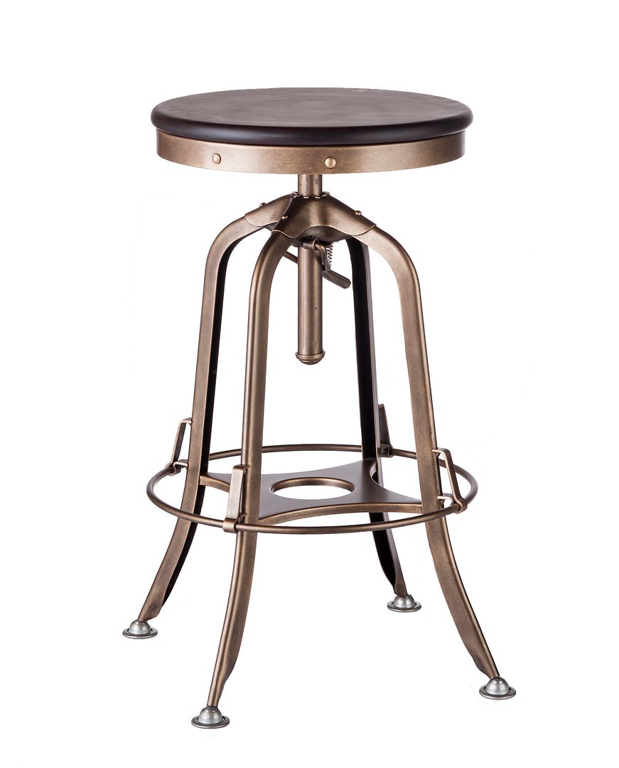 Industrial Wooden Height Adjustable Swivel Bar Stool - French Brass - TRENDZ