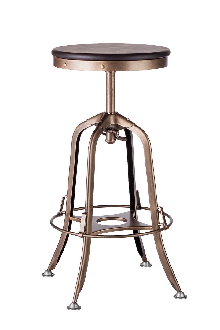 Industrial Wooden Height Adjustable Swivel Bar Stool - French Brass - TRENDZ