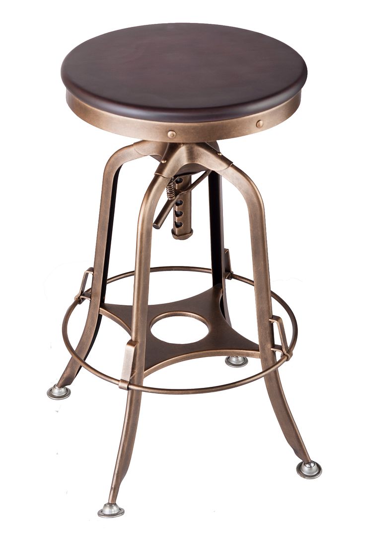 Industrial Wooden Height Adjustable Swivel Bar Stool - French Brass - TRENDZ
