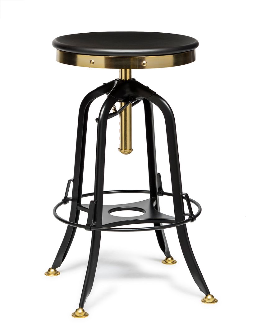 Industrial Wooden Height Adjustable Swivel Bar Stool - Gold Black - TRENDZ