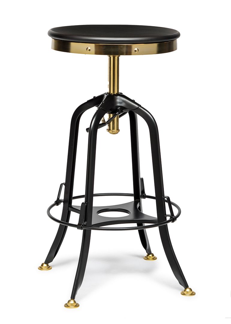 Industrial Wooden Height Adjustable Swivel Bar Stool - Gold Black - TRENDZ