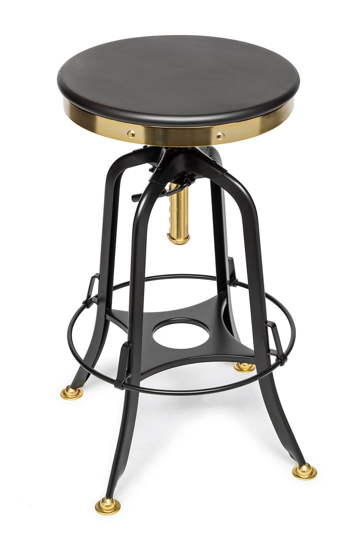 Industrial Wooden Height Adjustable Swivel Bar Stool - Gold Black - TRENDZ