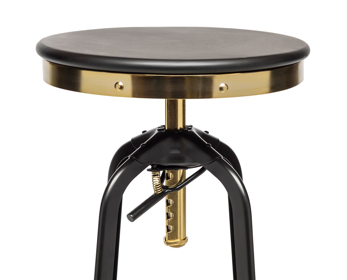 Industrial Wooden Height Adjustable Swivel Bar Stool - Gold Black - TRENDZ