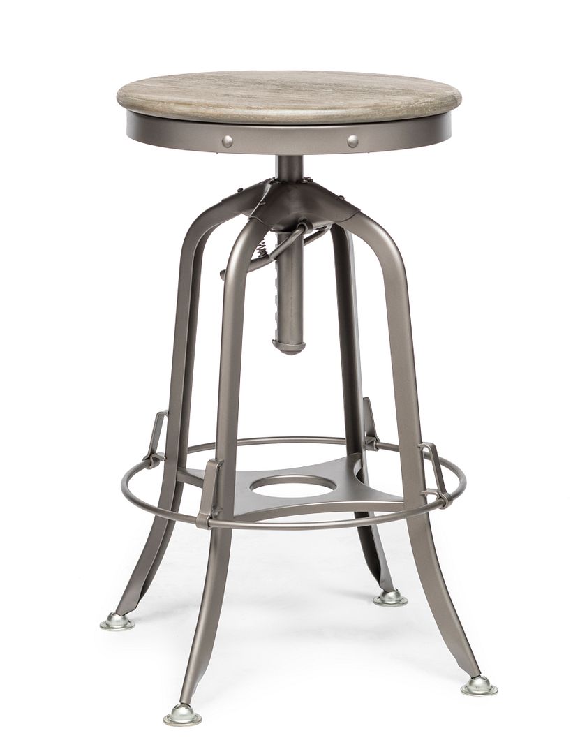 Industrial Height Adjustable Swivel Bar Stool with Oak Wood Top - Grey Finish - TRENDZ