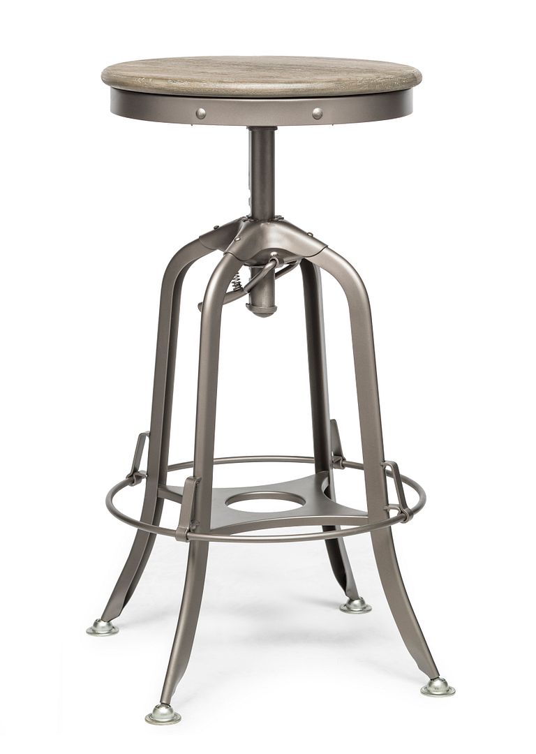 Industrial Height Adjustable Swivel Bar Stool with Oak Wood Top - Grey Finish - TRENDZ