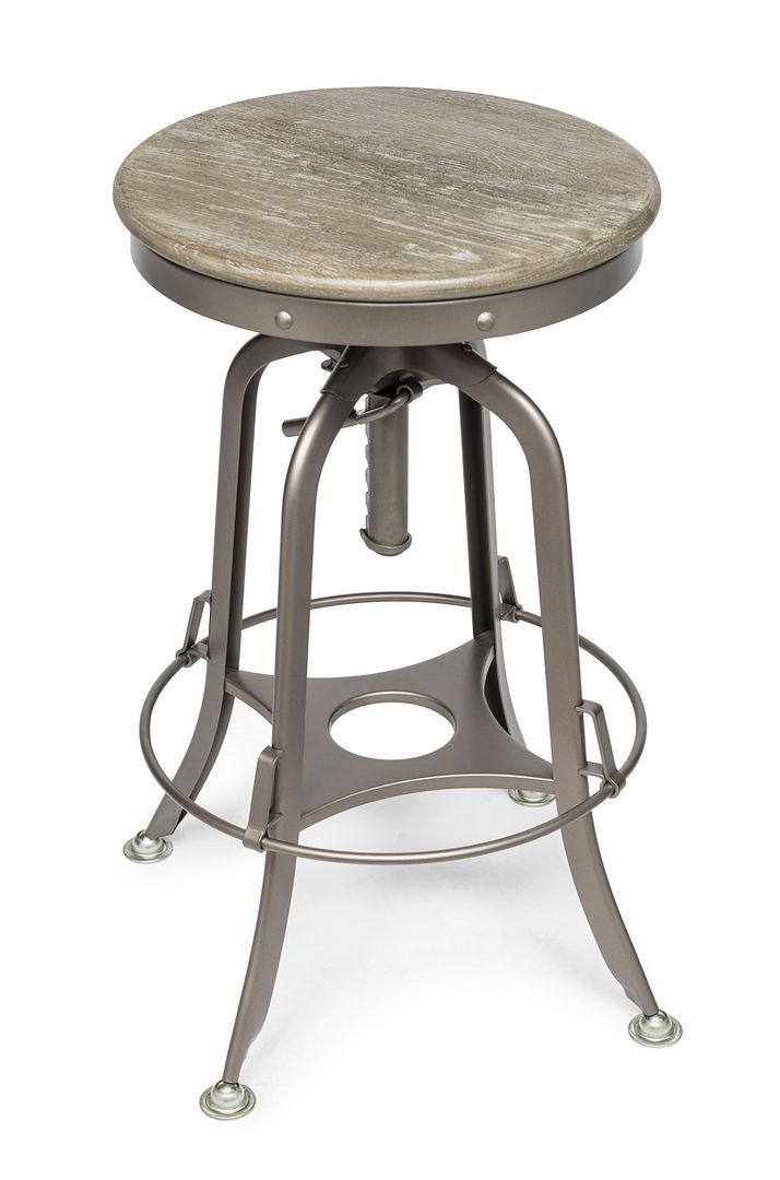 Industrial Height Adjustable Swivel Bar Stool with Oak Wood Top - Grey Finish - TRENDZ