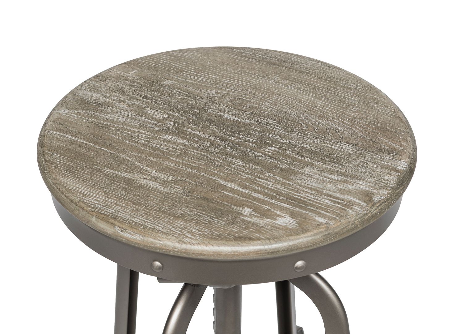 Industrial Height Adjustable Swivel Bar Stool with Oak Wood Top - Grey Finish - TRENDZ