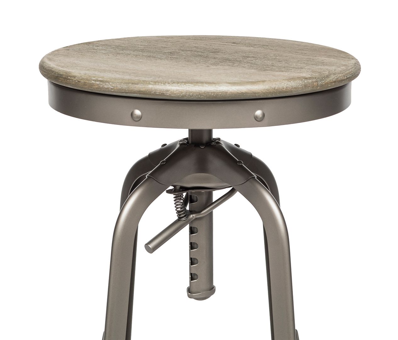 Industrial Height Adjustable Swivel Bar Stool with Oak Wood Top - Grey Finish - TRENDZ