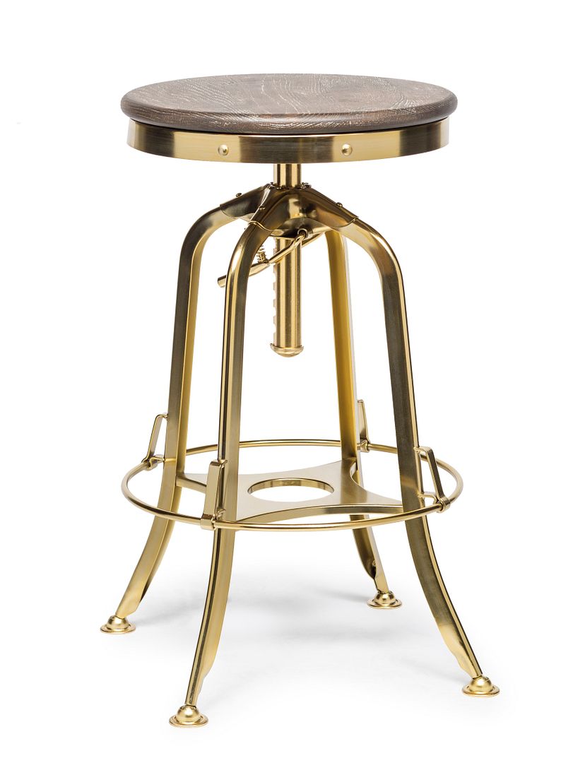 Industrial Height Adjustable Swivel Bar Stool with Oak Wood Top - Gold Finish - TRENDZ