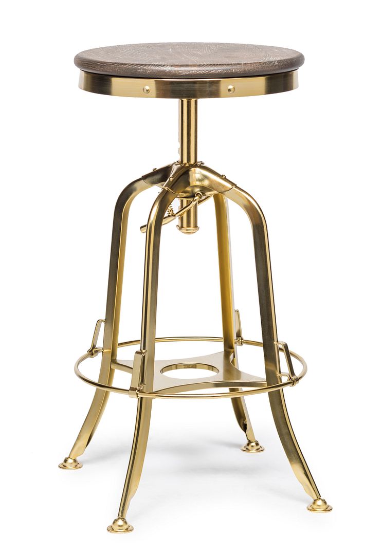 Industrial Height Adjustable Swivel Bar Stool with Oak Wood Top - Gold Finish - TRENDZ