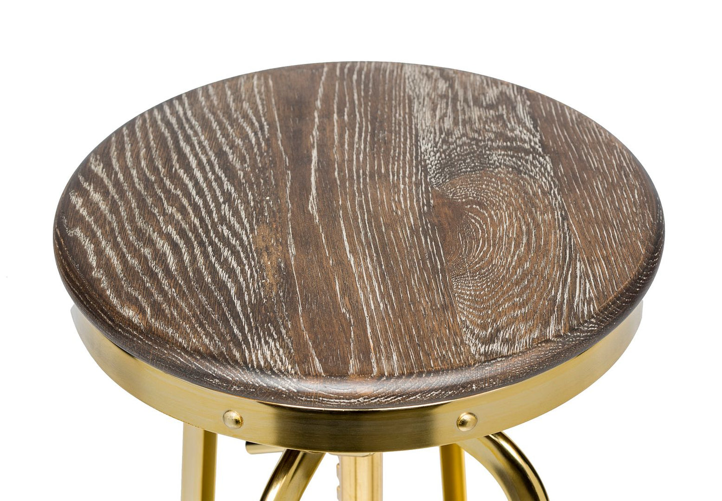 Industrial Height Adjustable Swivel Bar Stool with Oak Wood Top - Gold Finish - TRENDZ