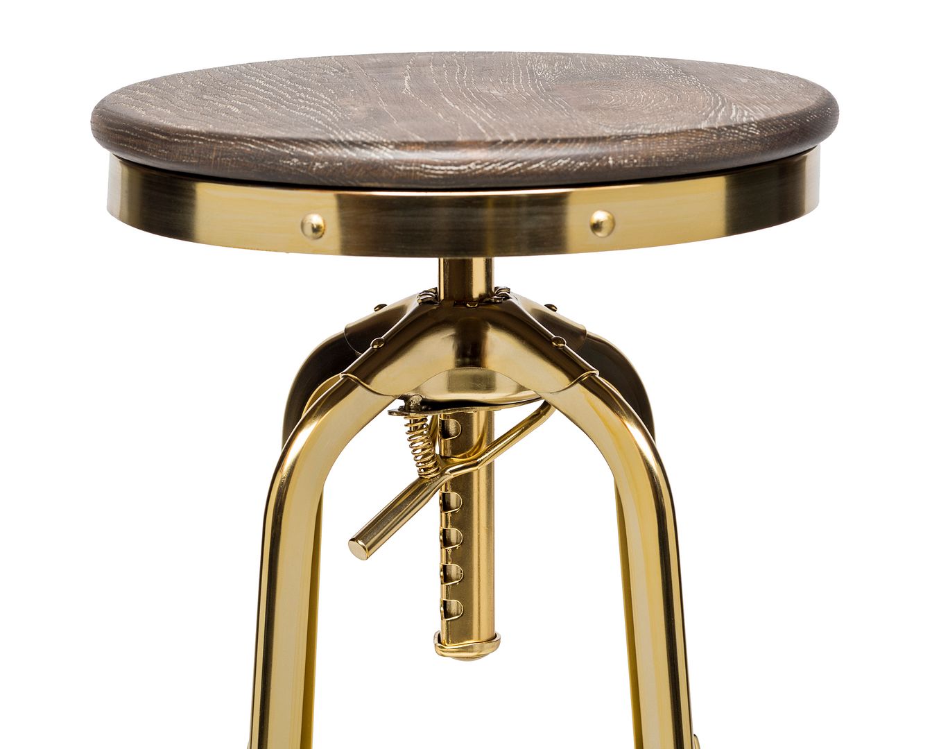 Industrial Height Adjustable Swivel Bar Stool with Oak Wood Top - Gold Finish - TRENDZ