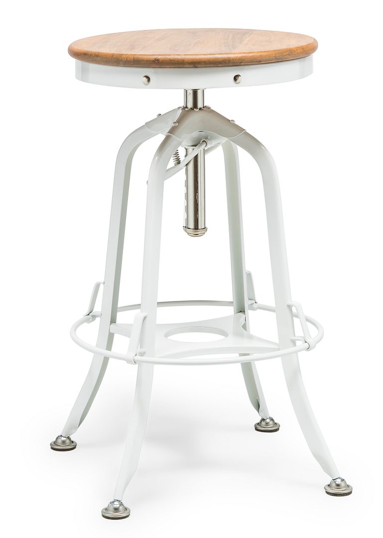 White Bar Stool Hamptons Style Height Adjustable and Swivel with Natural Wood Top - TRENDZ